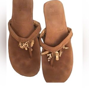 Stuart Weitzman  size 10 tan  genuine leather thong flip flop with gold charms